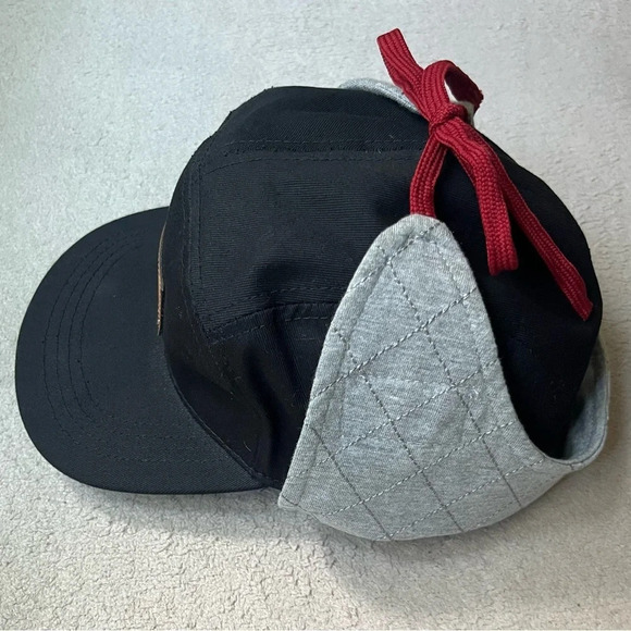 Obermeyer Black Flat Bill Hat w/Ear Flaps x Crooked Stave-Cotton-Small-Medium - Picture 2 of 10
